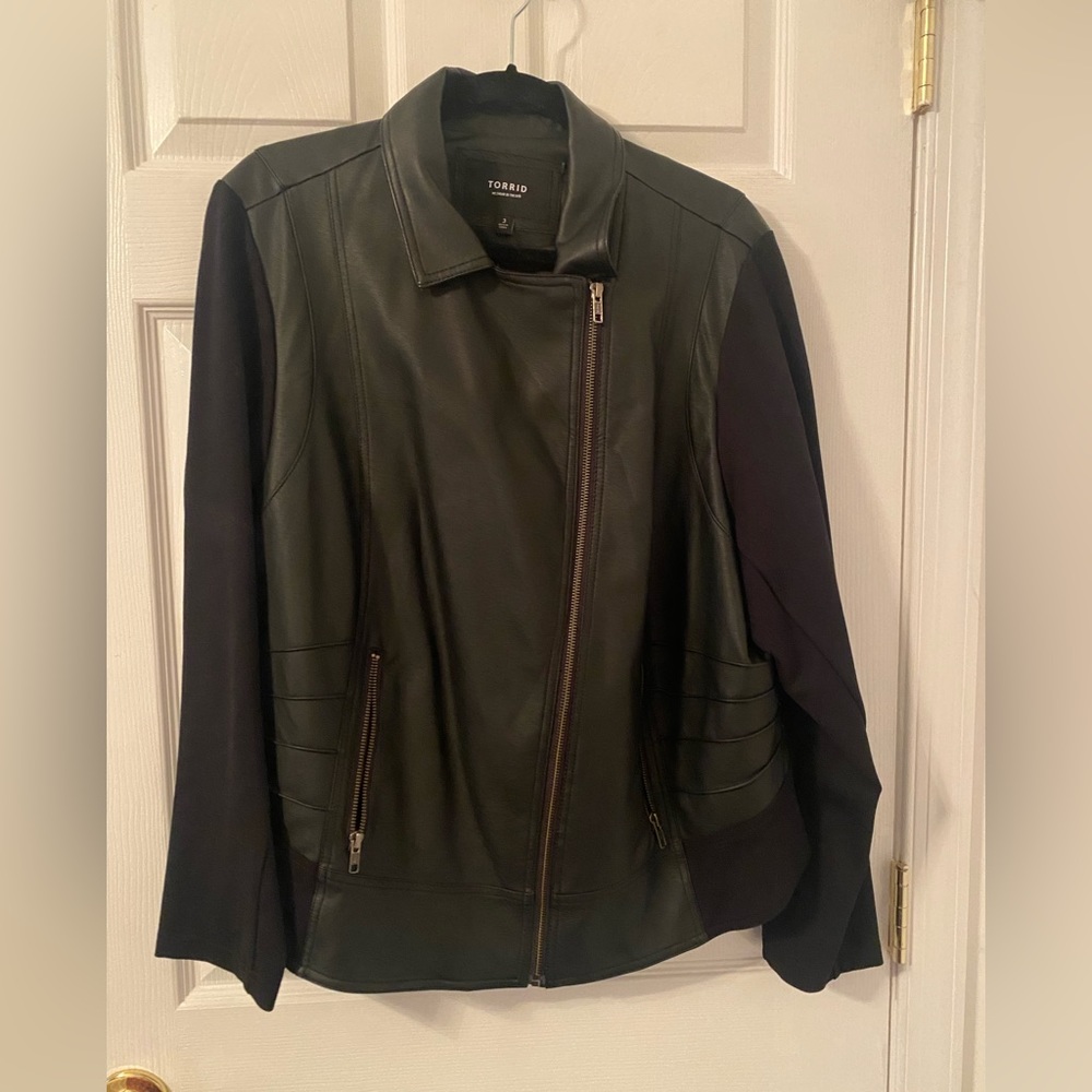 Torrid Black Faux Leather & Ponte Motto Jacket